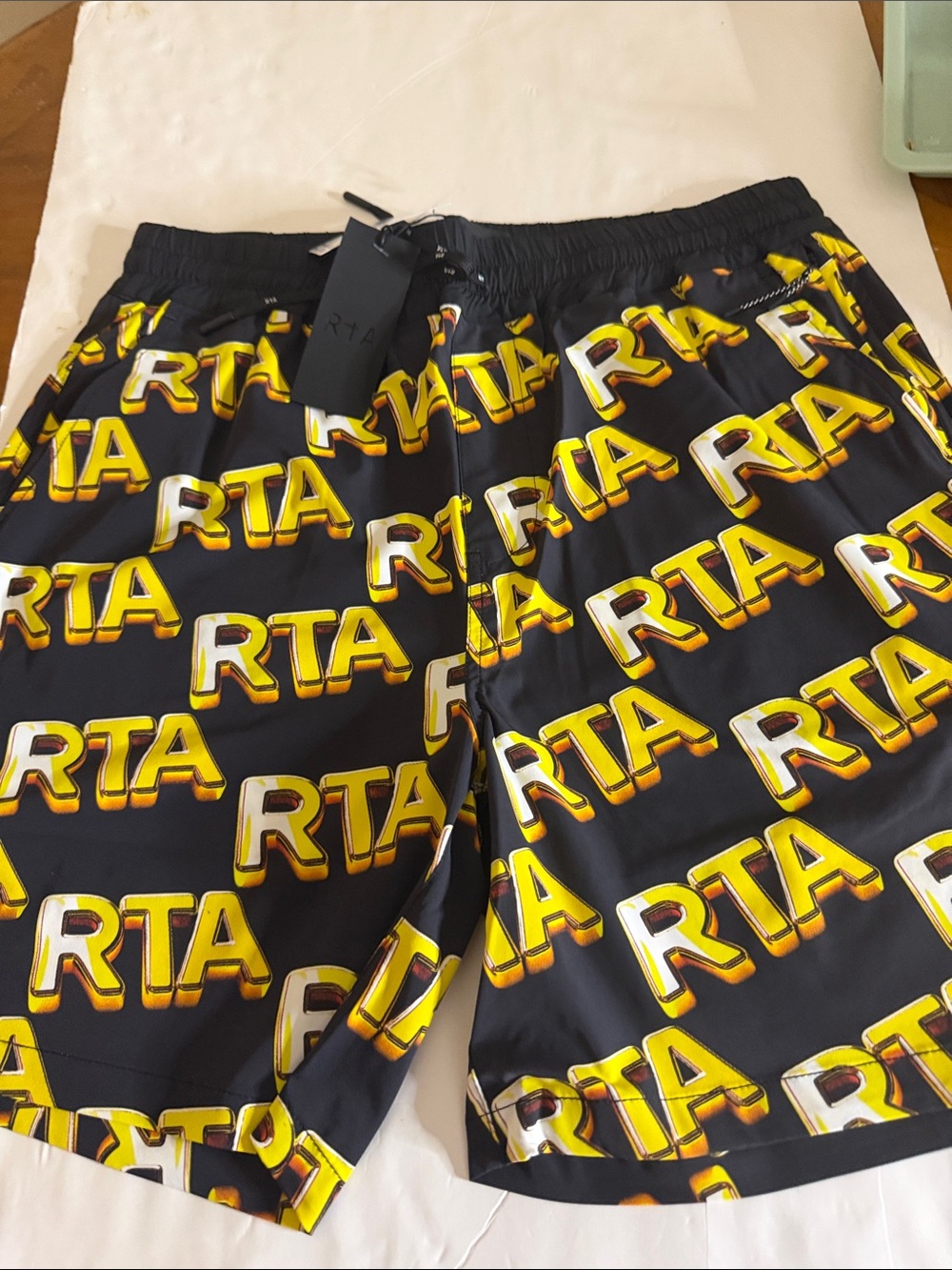 RtA Black Shorts with Yellow Logo Print